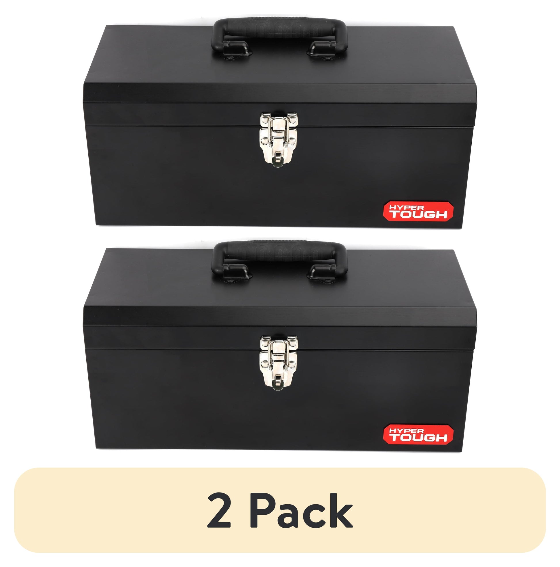 (2 pack) Hyper Tough 16-inch Black Metal Tool Box with Removable Tool Tray
