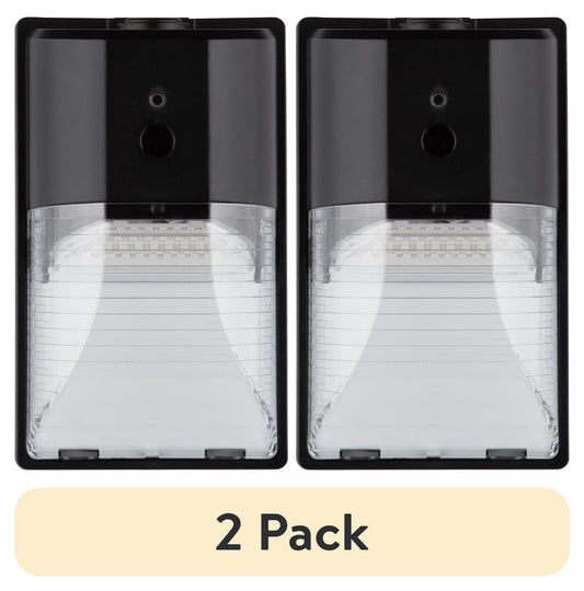 (2 pack) Hyper Tough Direct Wire Pak Light with Clear Lens Cover, Dusk to Dawn, Black, 2000 Lumens, 120V