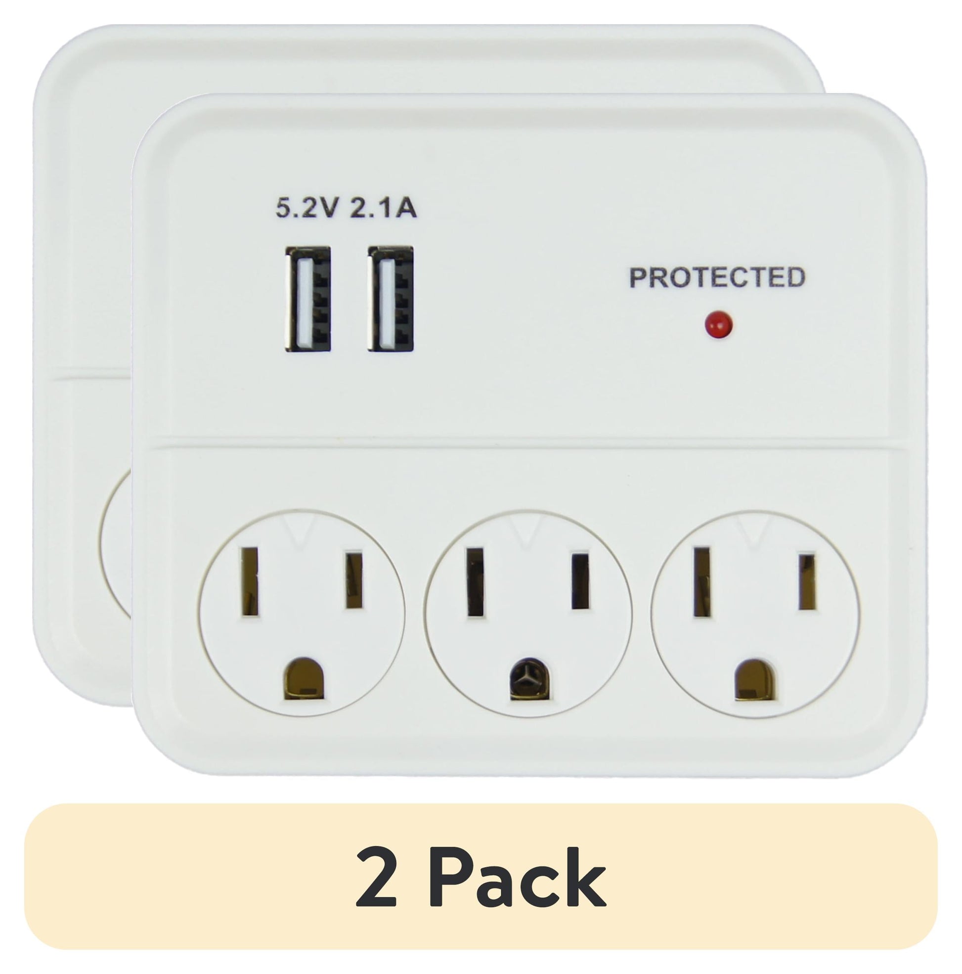 (2 pack) Hyper Tough Indoor 3-Outlet Surge Tap with 2 USB Ports, 15 Amps, White