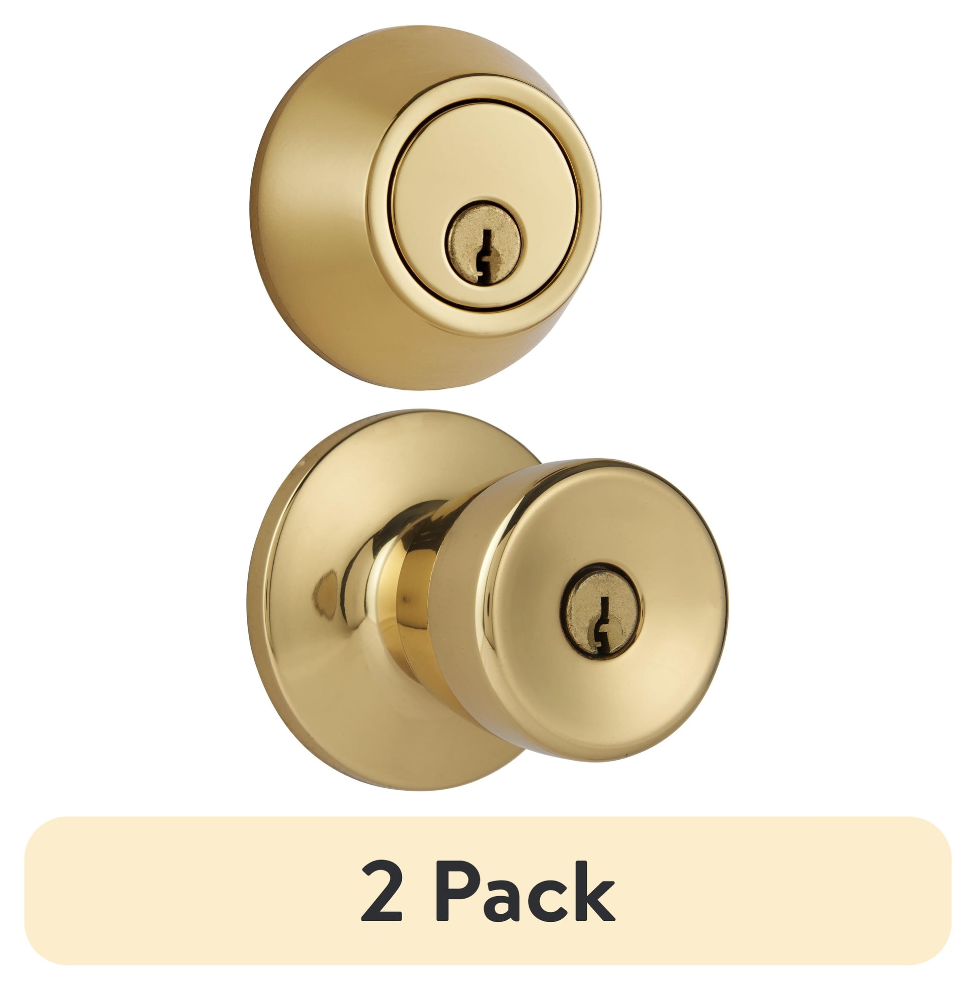 (2 pack) Hyper Tough Keyed Entry Tulip Style Doorknob and Deadbolt Combo pack, Polished Brass Finish