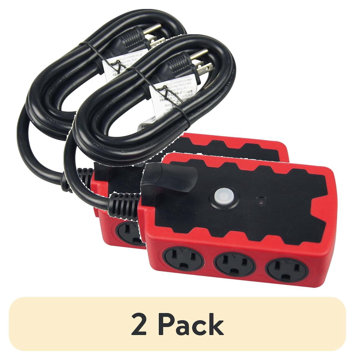 (2 pack) Hyper Tough Outdoor 6-Outlet 6ft Extension Cord Hub, Red/Black