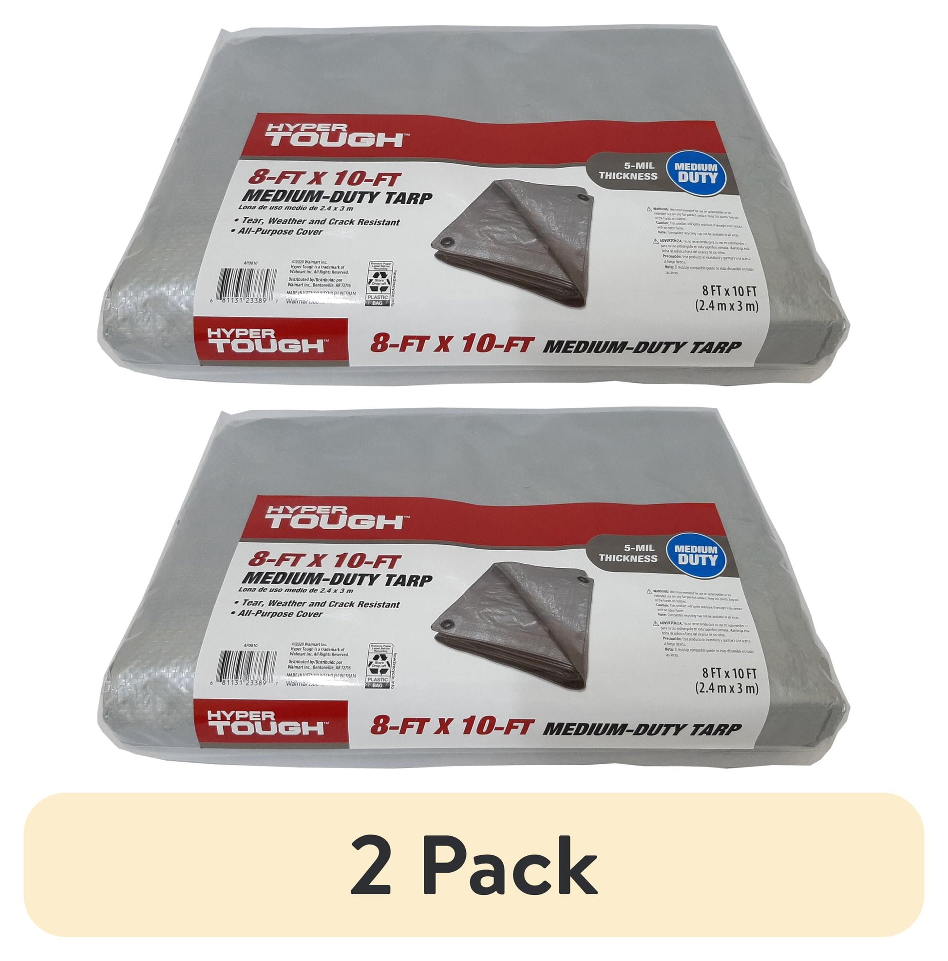 (2 pack) Hyper Tough Weather Resistant Medium Duty 8 x 10' Polyethylene Tarp