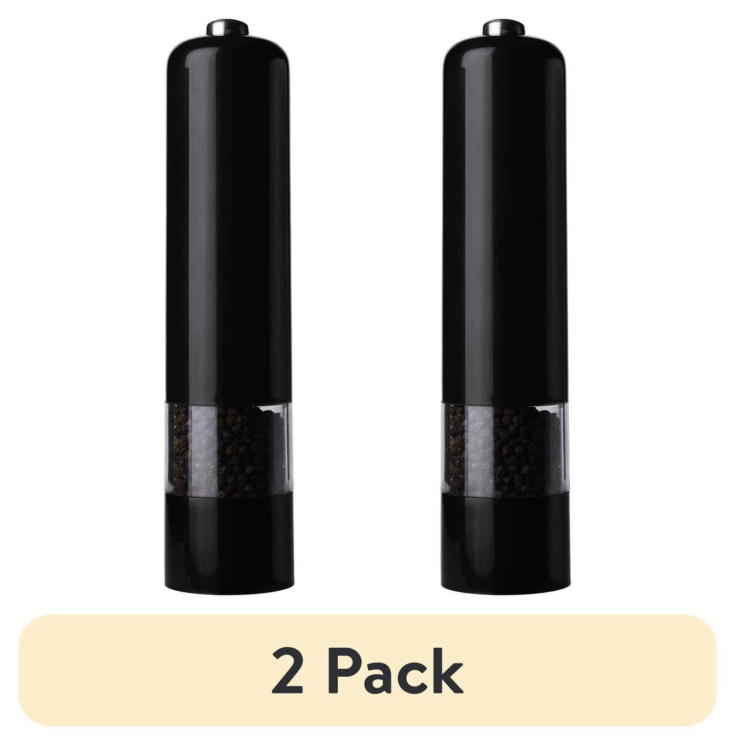 (2 pack) Kamenstein 8-Inch Battery Operated Prefilled Salt & Pepper Grinder Set, Black & White