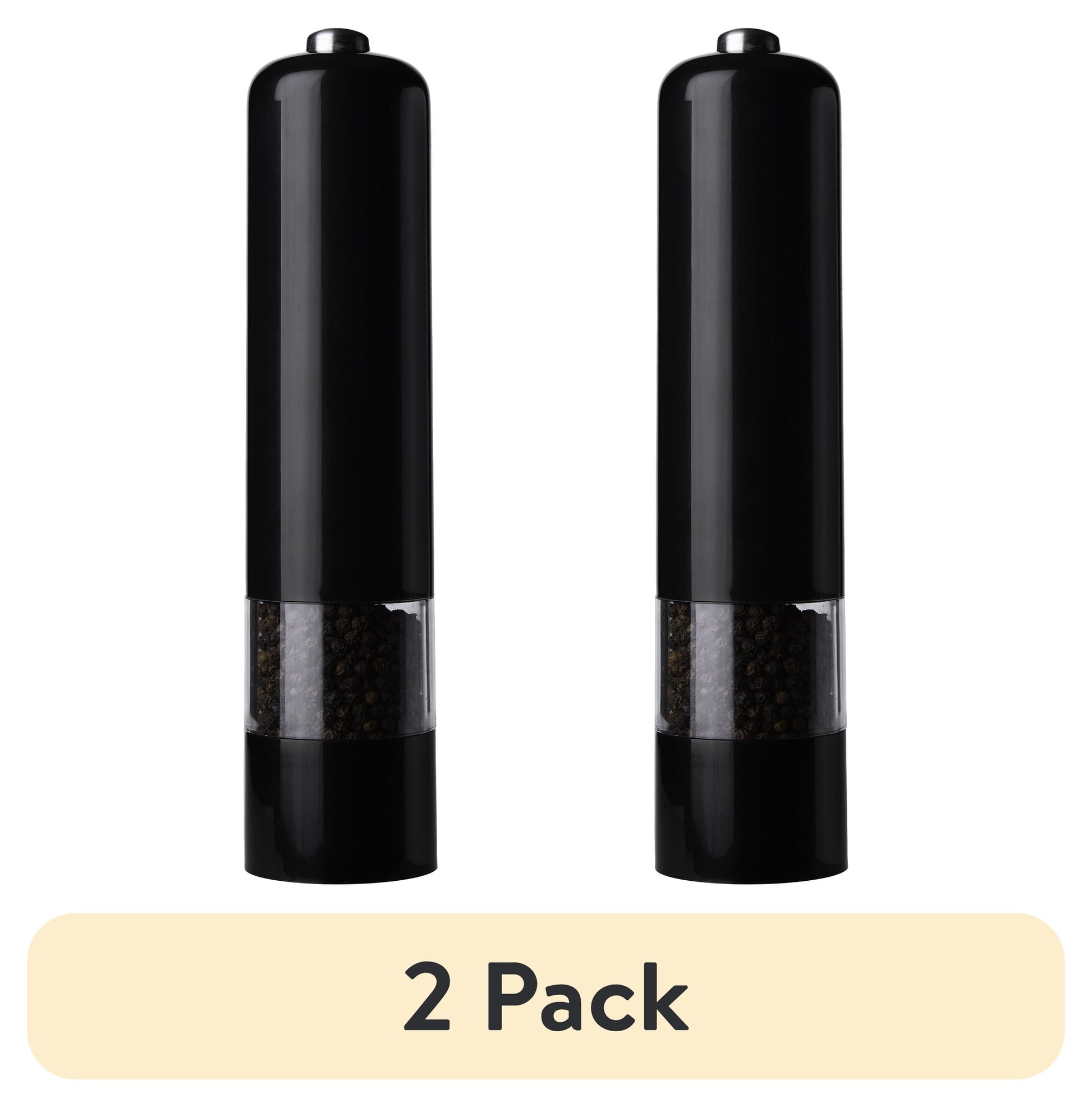 (2 pack) Kamenstein 8-Inch Battery Operated Prefilled Salt & Pepper Grinder Set, Black & White