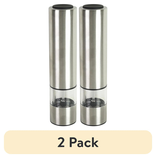 (2 pack) Kamenstein Battery Operated Stainless Steel Salt and Pepper Grinder Set of Two