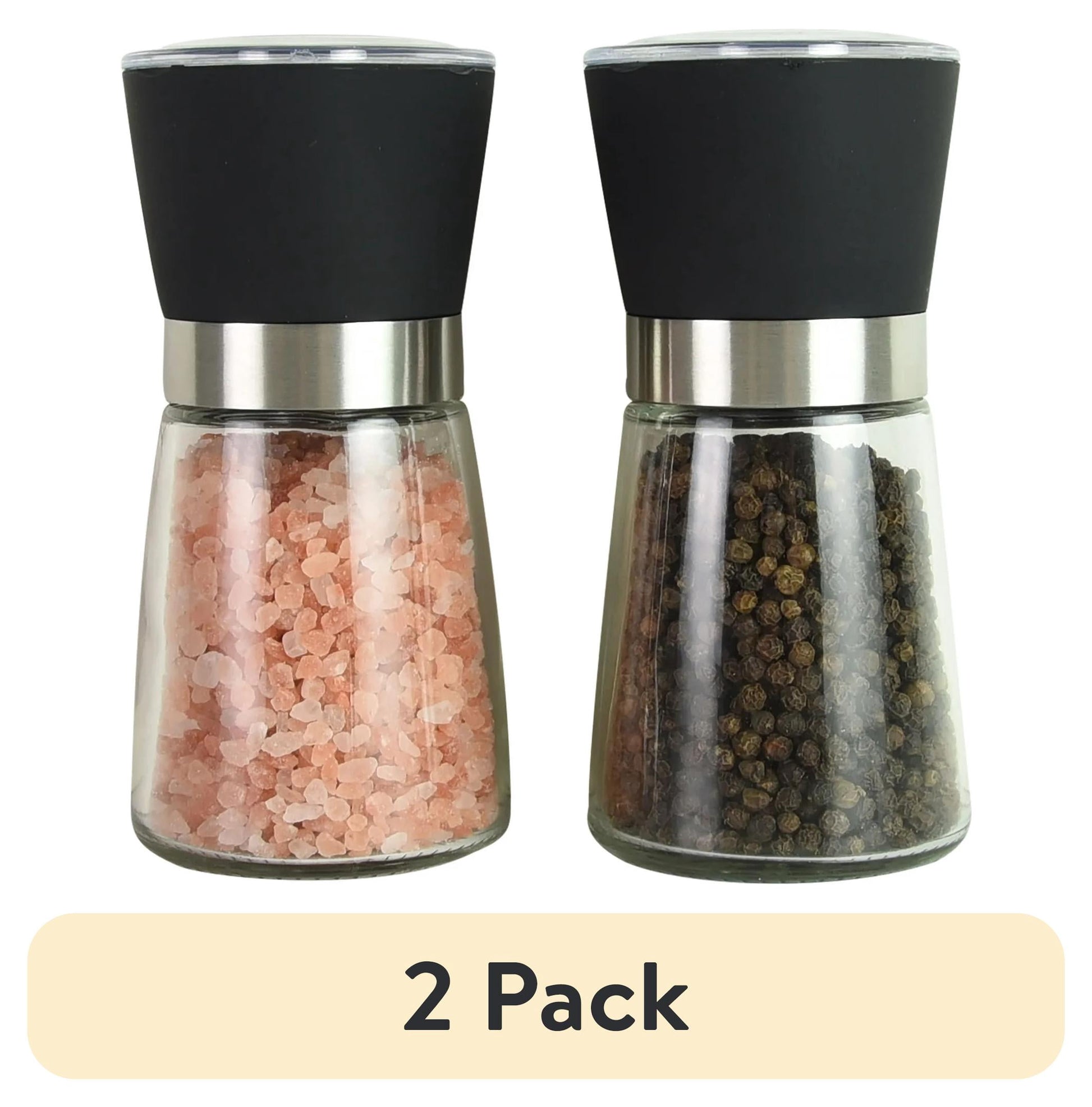 (2 pack) Kamenstein 5-inch Glass Prefilled Pink Himalayan Salt and Pepper Grinder Set of Two