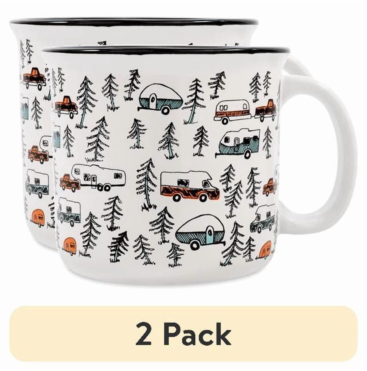 (2 pack) Camco Multicolor Ceramic Mug Set, 14 oz, Camping Design, 4-Pack