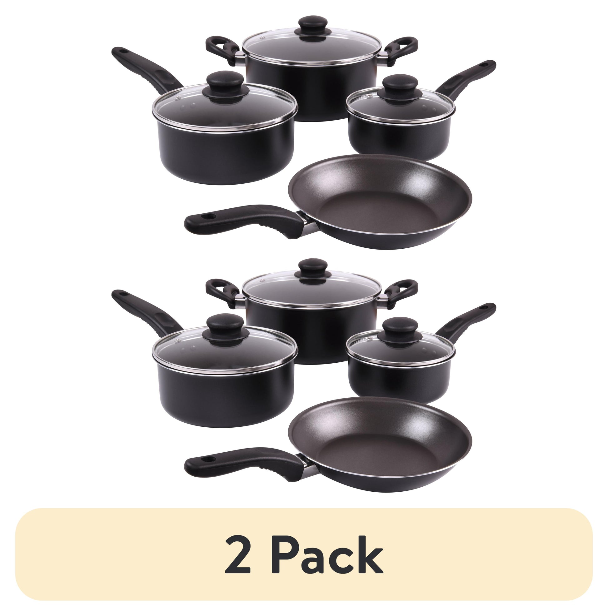 (2 pack) Mainstays Juego de 7 Piezas de Aluminio Antiadherente, BaterÃ­as de Cocina de Ollas y Sartenes, Negro