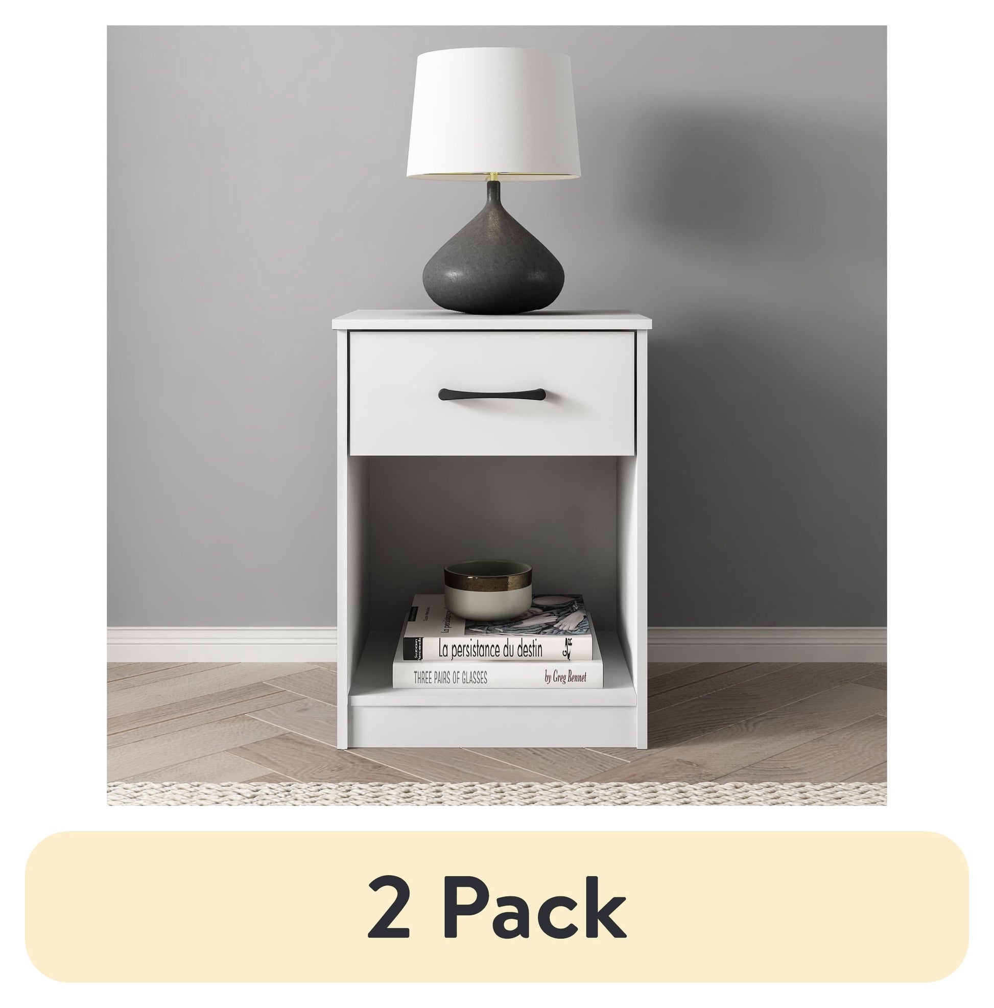(2 pack) Mainstays Ardent Nightstand with 1 Drawer, Dark Walnut