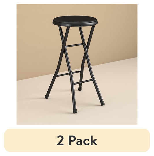 (2 pack) Mainstays Taburete Plegable Acolchado de Vinilo de 24", Negro
