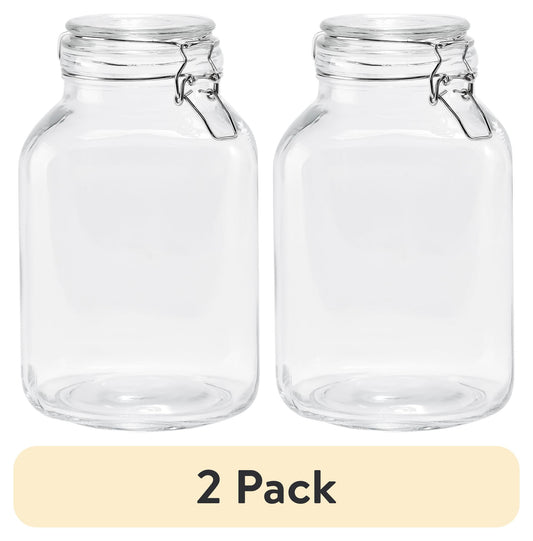 (2 pack) Mainstays 106 oz Clear Glass Airtight Storage Jar with Locking Lid, Large Kitchen Pantry Food Storage Canister for Dry Food, Pasta, Rice and Coffee