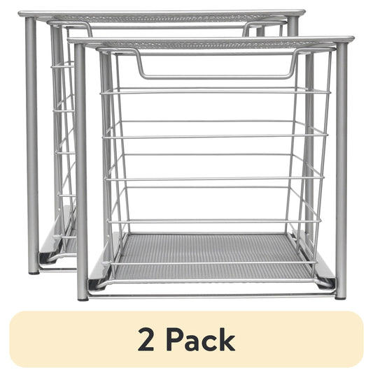 (2 pack) Mainstays Large Stackable Slide-Out Drawer Organizer, Satin Nickel, 15" x 10 " X 9.3"