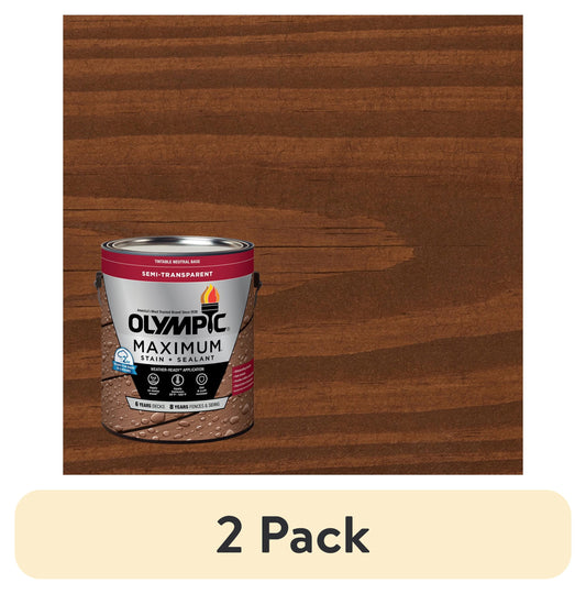 (2 pack) Olympic Maximum 1 Gallon ST-2021 Royal Mahogany Semi-Transparent Exterior Stain and Sealer in One Low VOC