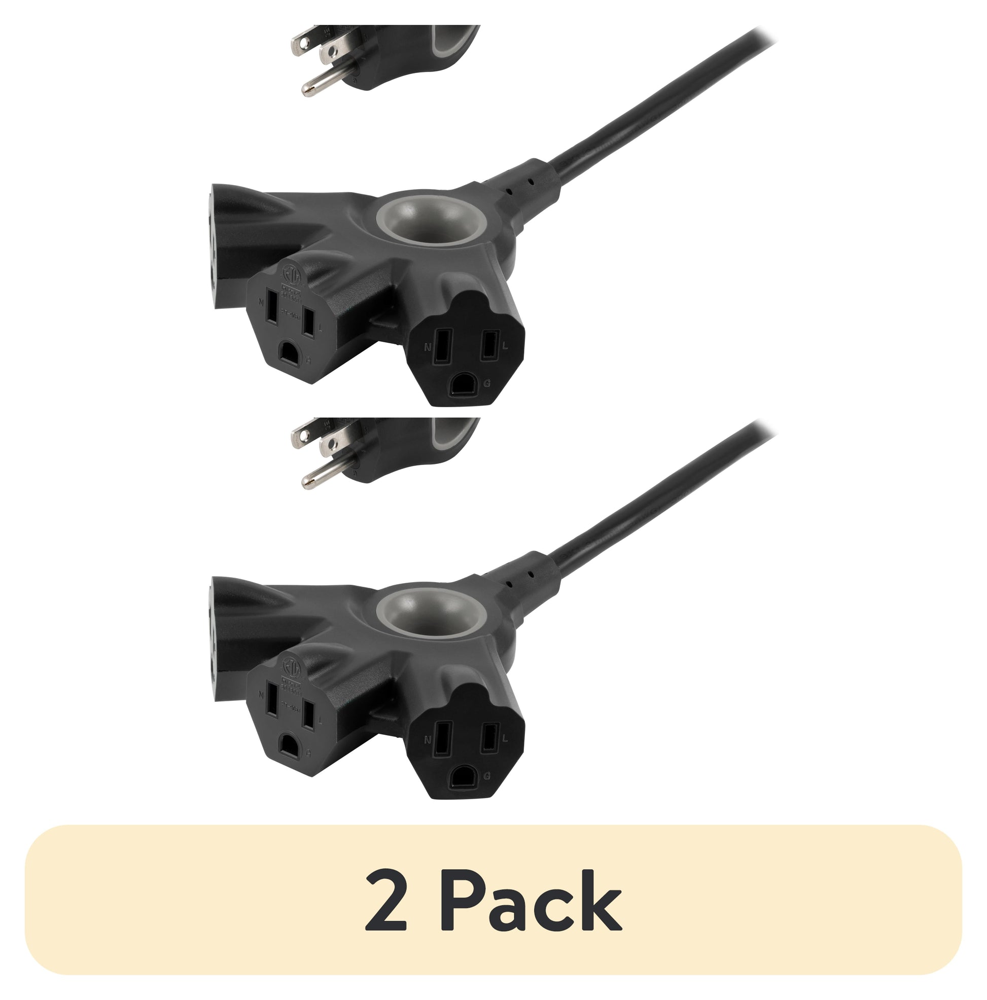 (2 pack) Philips EZGrip 50FT Black Outdoor Extension Cord  3 Prong with Multiple Outlets, 16AWG