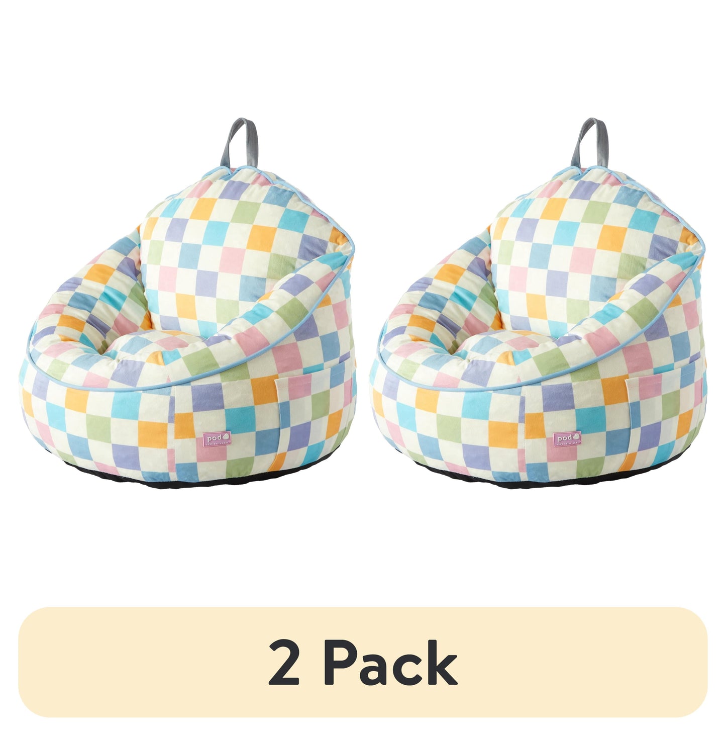 (2 pack) Room Revival Compressed Foam Bean Bag Chair for Kids, Rainbow Checkerboard