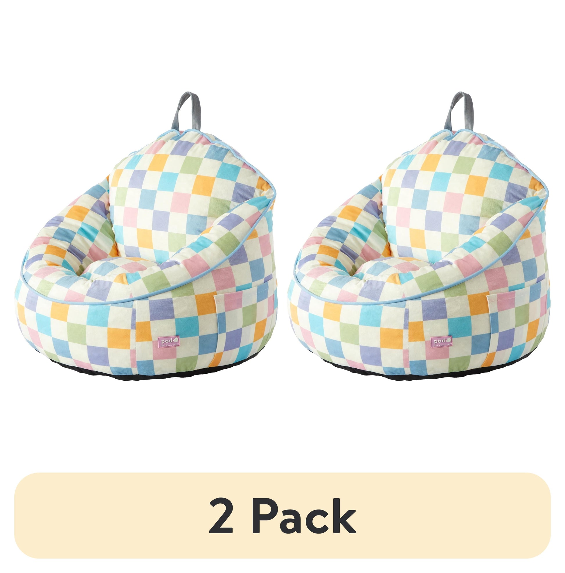 (2 pack) Room Revival Compressed Foam Bean Bag Chair for Kids, Rainbow Checkerboard