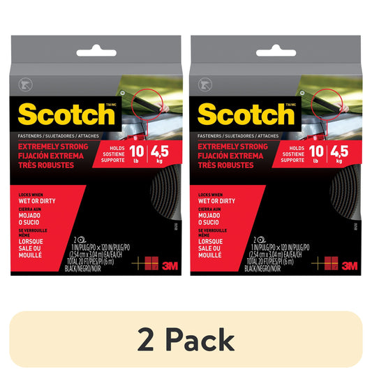 (2 pack) Scotch Black Hook & Loop Fasteners, Heavy Duty, Holds 10 lbs, 1 in x 10 ft, 2 Count