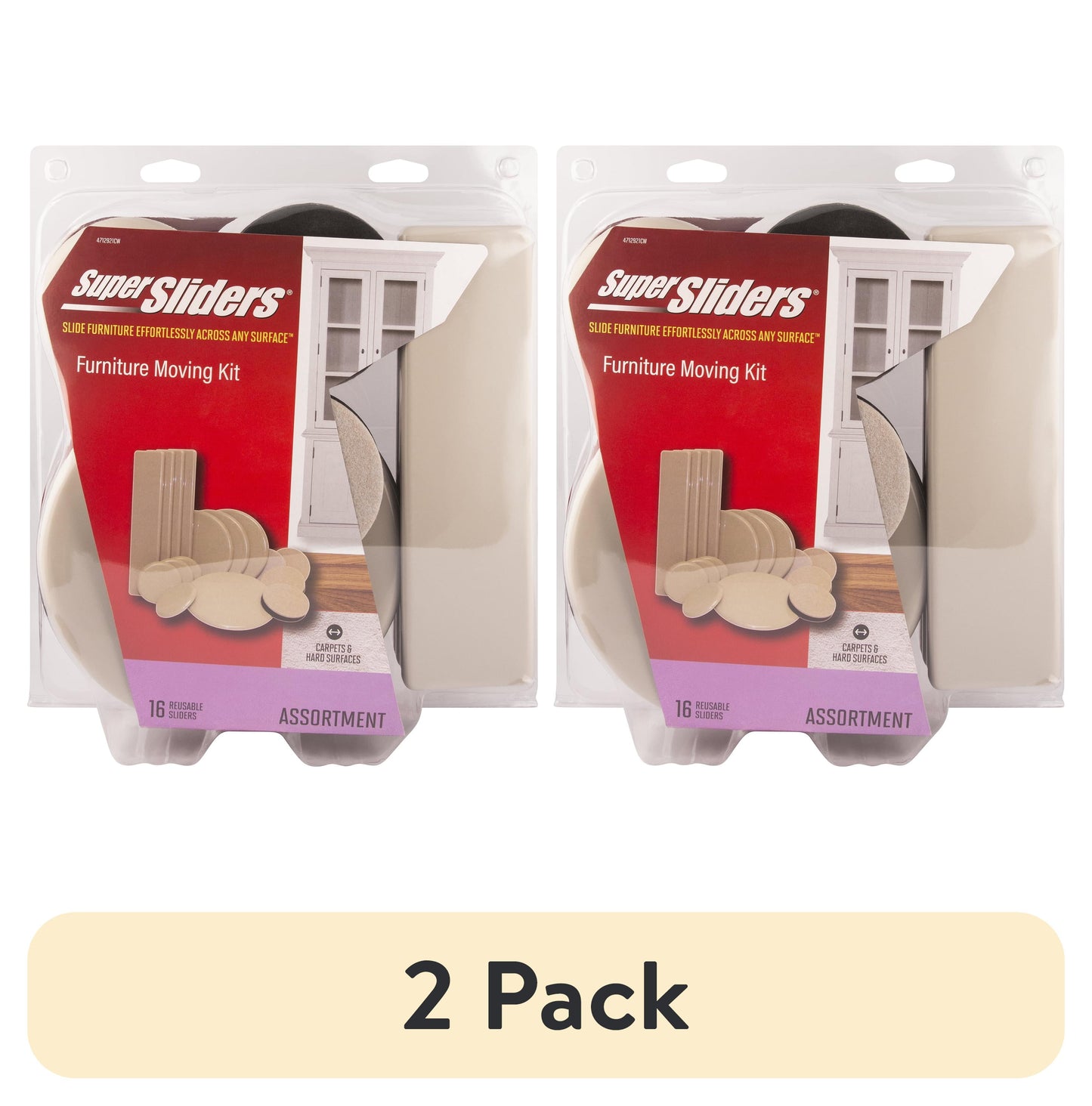 (2 pack) Super Sliders 16 Piece Furniture Slider Multi Pack for All Floor Types