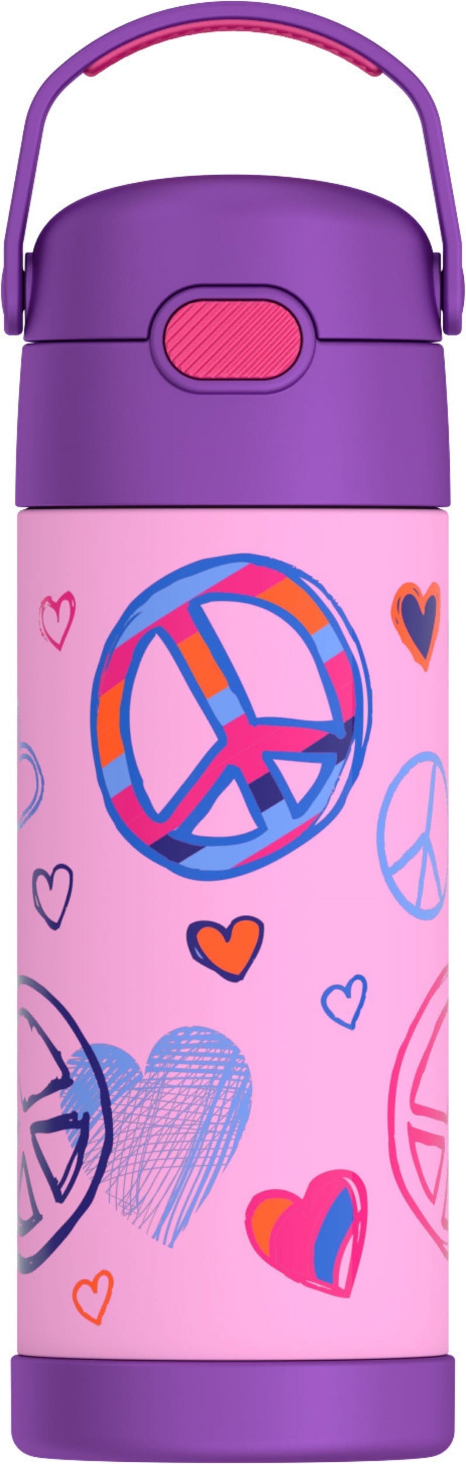 (2 pack) Thermos Kids Stainless Steel Funtainer Water Bottle with Straw, Dishwasher Safe, Leak Proof Peace, 14 oz