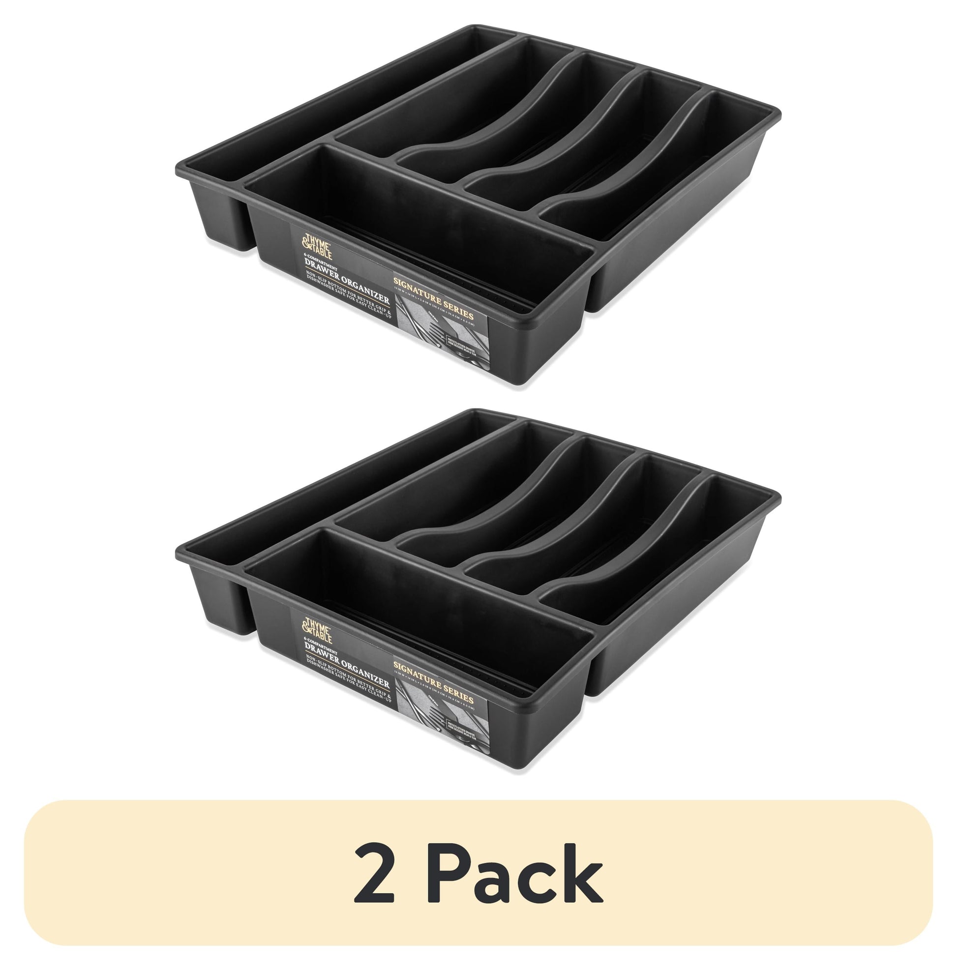 Thyme & Table Plastic 6 Compartment Utensil Organizer, Black and Gold