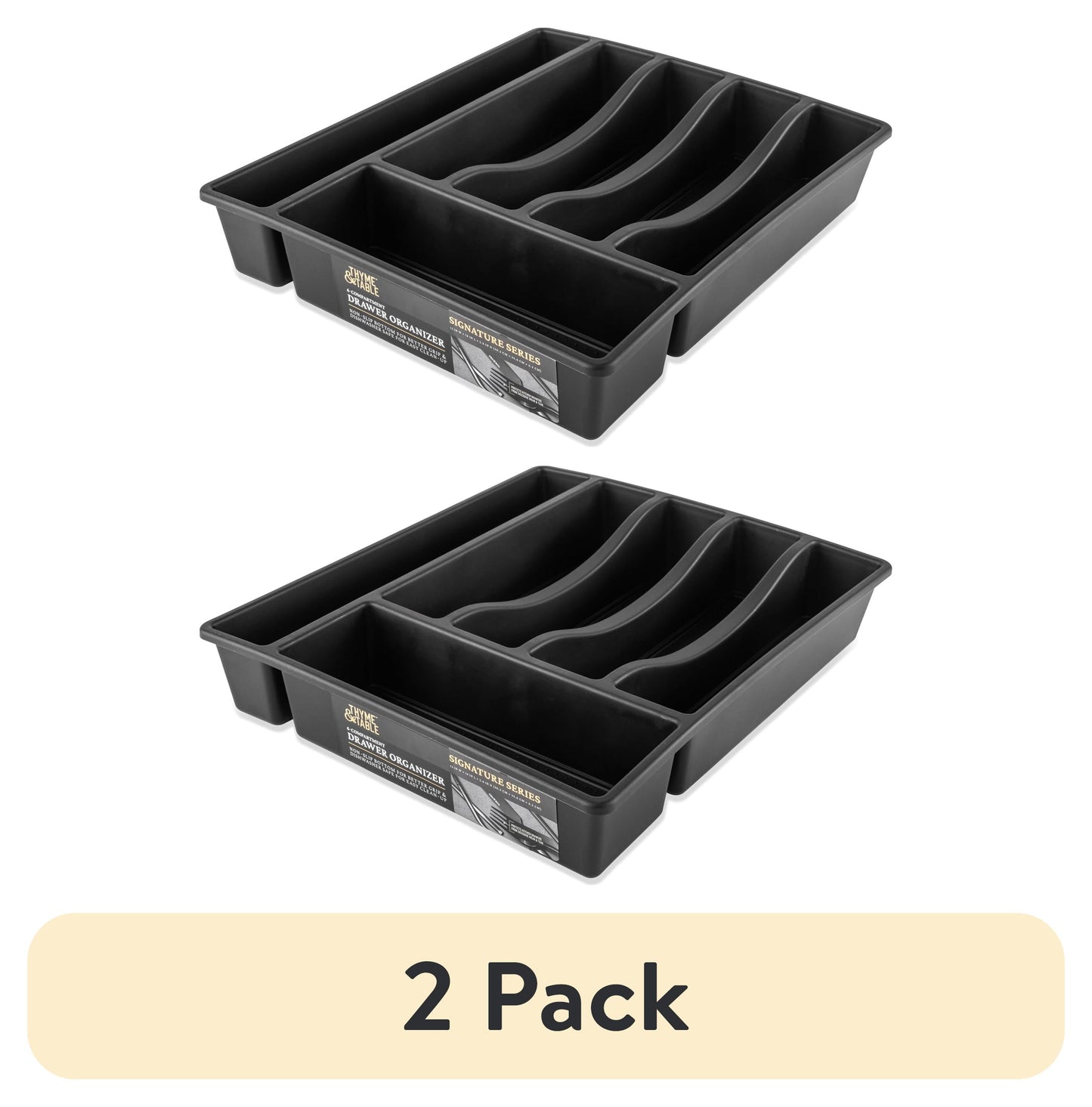 (2 pack) Thyme & Table Plastic 6 Compartment Utensil Organizer, Black and Gold