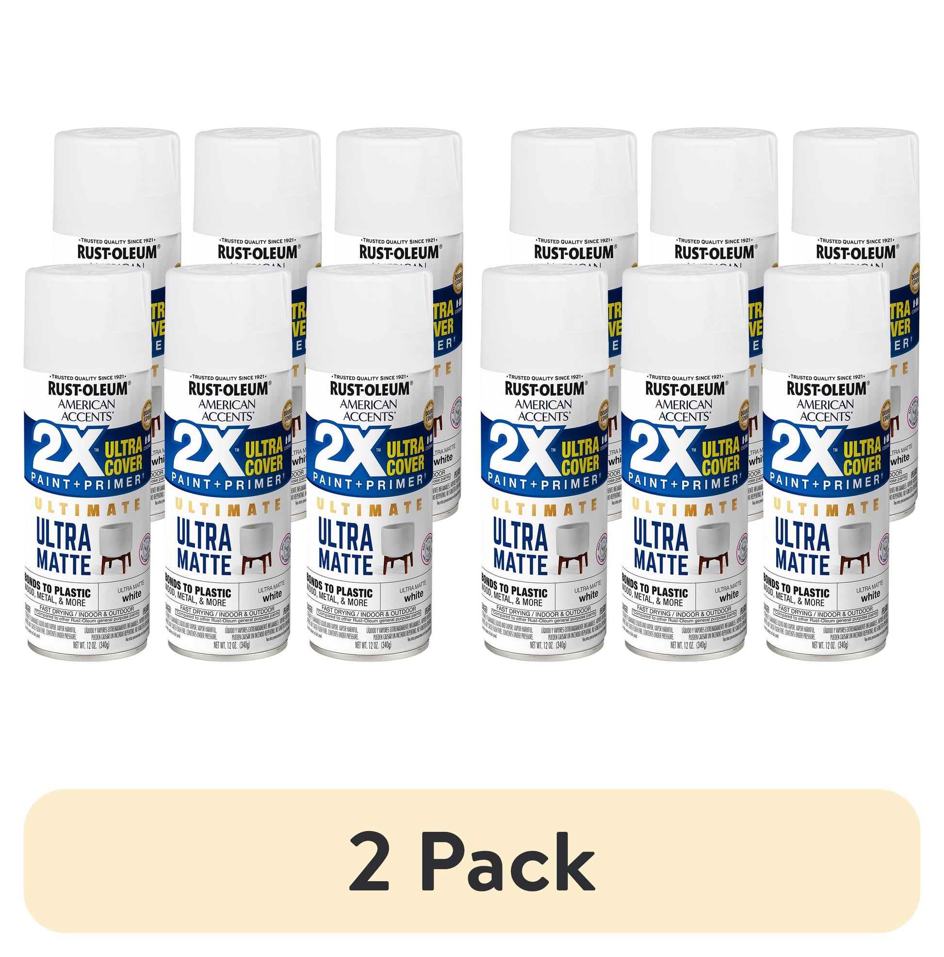 (2 pack) 6 Pack, White Rust-Oleum American Accents 2X Ultra Cover Matte Spray Paint-328391, 12 oz