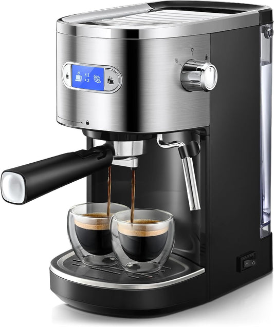 20 BAR Professional Coffee Maker with Milk Frother Steam Wand, 40-1/2 Oz Removable Water Tank for Cappuccino, Latte, PCB Temperature Control for Home, Small Offices