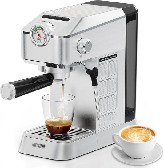 20 Bar Espresso Machine, [2-In-1] Pro Espresso Maker with Pressure Gauge/Milk Frother Steam Wand, 1300W Stainless Steel Coffee Maker with 42 Oz Detachable Water Tank&Pre-Infusion, Latte,Cappuccino