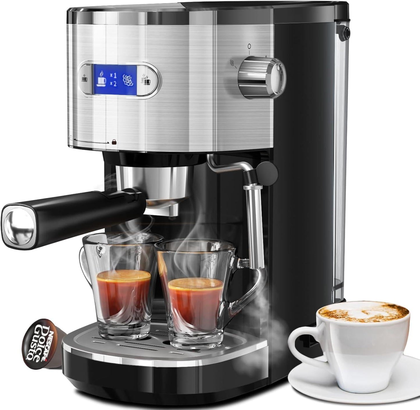 20 Bar Espresso Machine,Semi-Automatic Espresso Machine with Milk Frother Steam Wand,Coffee Maker Machine with 40 oz Removable Water Tank for Latte &Cappuccino(Black)
