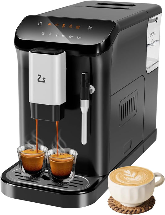 20 Bar Professional Espresso Machine Fully Automatic with Grinder Milk Frother Steam Wand, 1.5L Water Tank, Touch Display, 7 Coffee Varieties