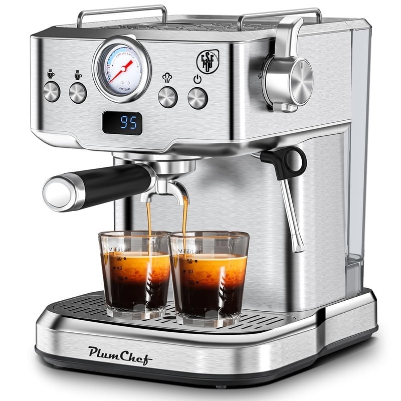 20 Bar Professional Espresso Machine with Milk Frother, Single & Double Shot, ESE Pod Compatible, Visual Temperature and Pressure Display, Removable Water Tank for Cappuccino, Latte, & Macchiato