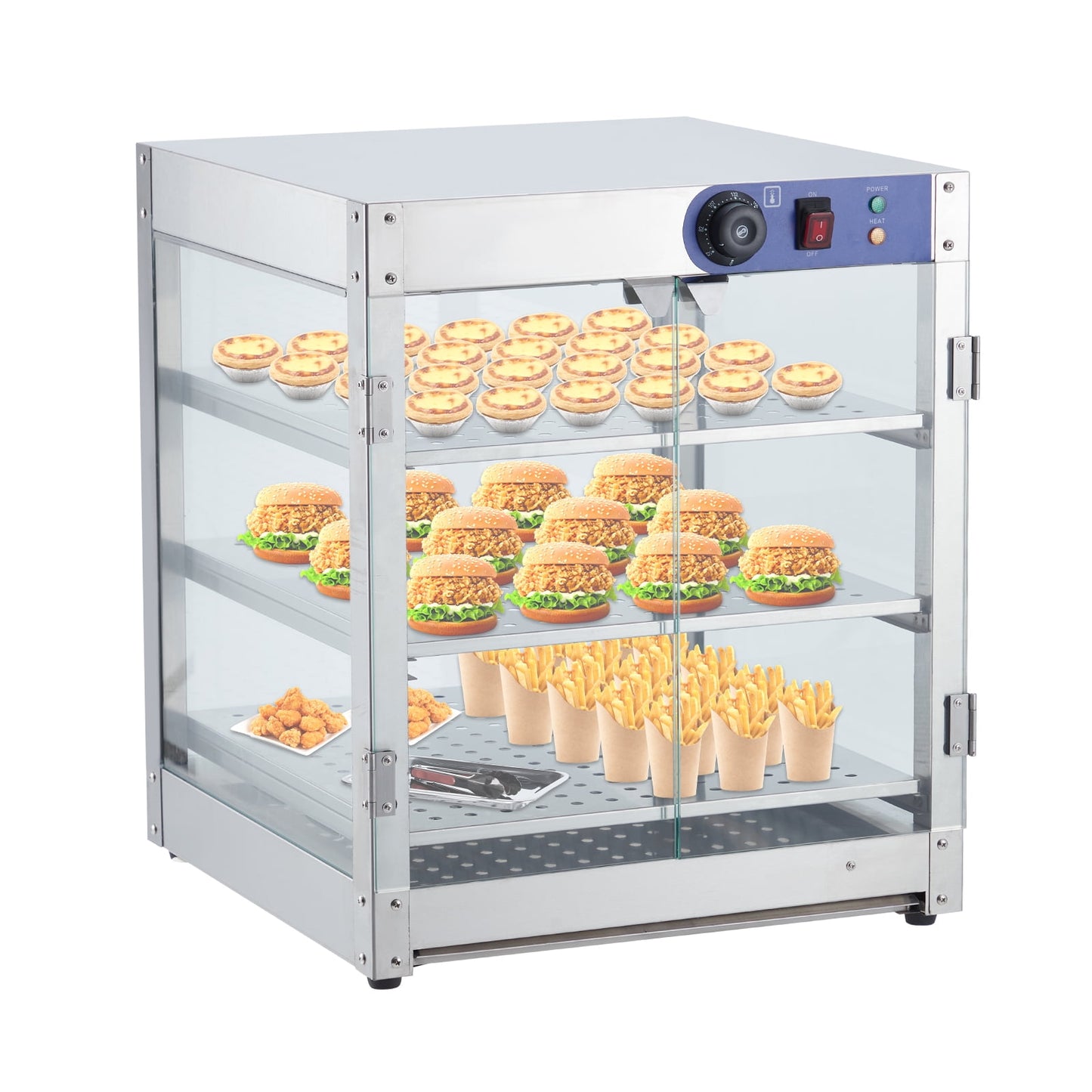 20" Commercial Food Warmer Display, 3-Tier Countertop Pizza Warmers Display with 3D Heating 3-Color Lighting, Stainless Steel Pastry Patty Warmer or Buffet Restaurant Shop Food Tent