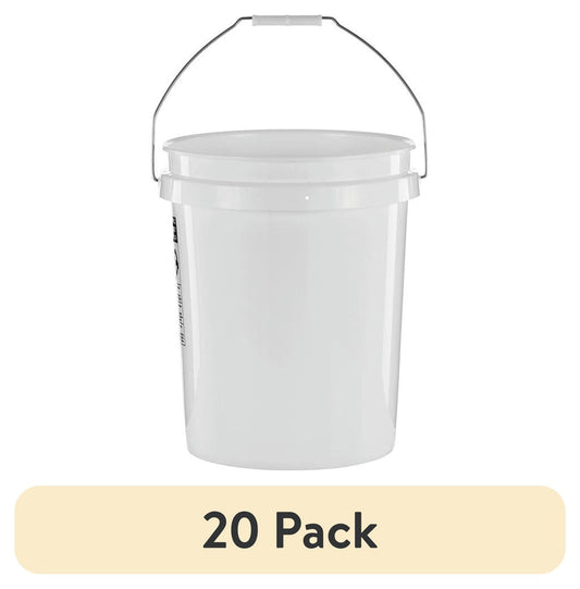 (20 pack) United Solutions 5 Gallon Round Utility Bucket, Comfort Handle, Plastic, White, PN0149, 1 Each