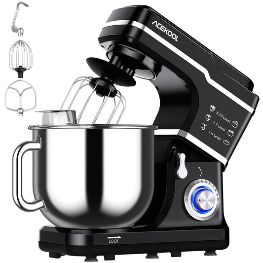 2024 New 7.5QT Stand Food Mixer, 10-Speed Tilt Head 3-IN-1 Kitchen Electric Mixer with Stainless Steel Bowl, Egg Whisk, Dough Hook, Beater, Splash Guard, Compact Dough Mixer for Home Cooks