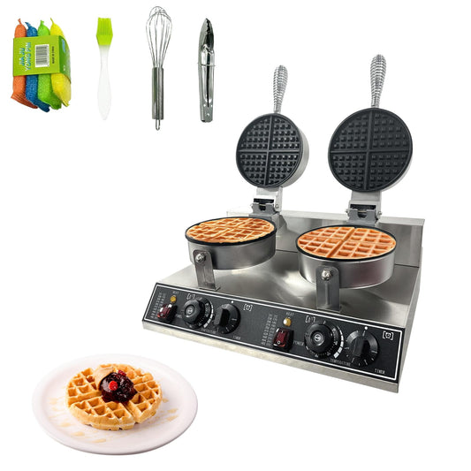 2024 New Commercial Waffle Maker Machine, 110V 2400 W Staninless Steel Waffle Iron, Double Head Nonstick Waffle Maker for Home Cafe and Restaurant
