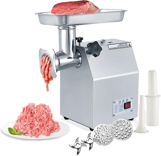 2025 New Commercial Electric Meat Grinder, Stainless Steel Meat Mincer Max Yield 265lbs/H with 200r/m by 800W, Heavy Duty Sausage Stuffer with 2 Blades 2 Grinding Plates (6mm 8mm) for Kitchen