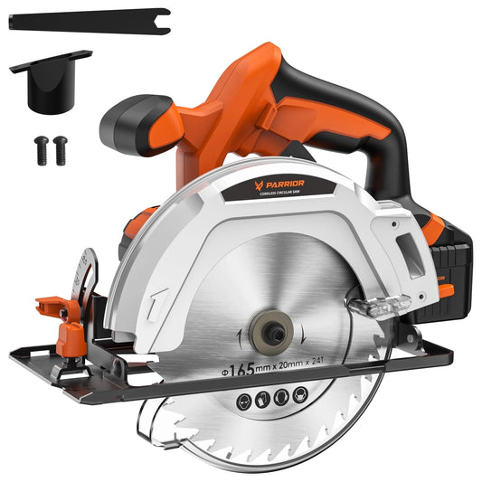 20V Cordless Circular Saw, 3500RPM, Adjustable Cutting Depth 45°/90°, Unique Vacuum Design, Includes 6-1/2-Inch Blade, 4.0Ah Battery, Fast Charger