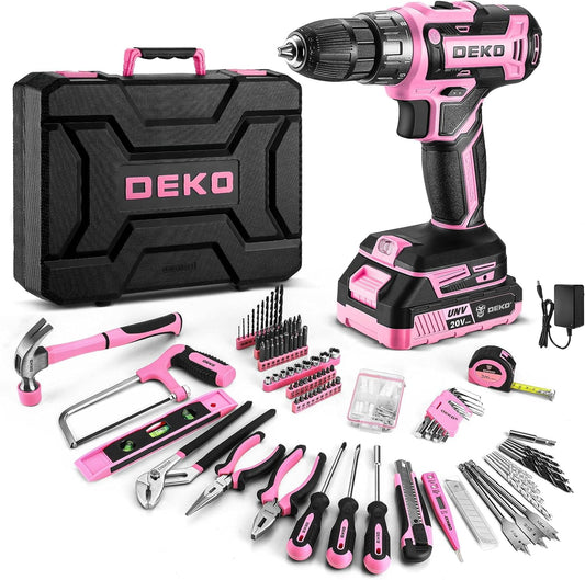 20V Cordless Power Drill Kit - Pink Electric Drill Tool Box with Battery for  Home Repairs and Projects