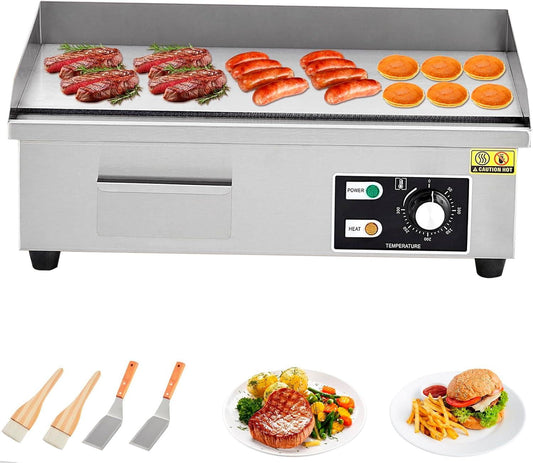 21" Commercial Electric Griddle, Stainless Steel Countertop Griddle, Electric Flat Top Grill With Shovel Brush, Restaurant Teppanyaki Grill Cooking Equipment, Temperature Control 50°C - 300°C