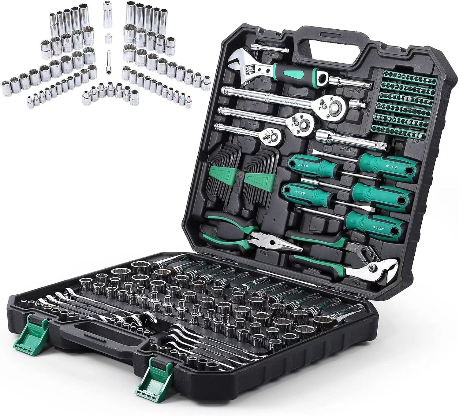 213-Piece Tool Set, Cr-V Steel Mechanic Tool Set, Professional Home Use, Auto Repair Wrench Tool Set, SAE/Metric, DIY Hand Tool Set with Storage Box