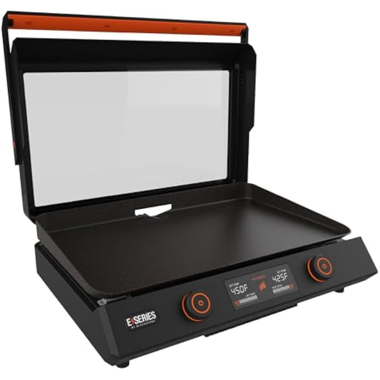 22-Inch Electric Griddle - 1600W Non Stick Ceramic Titanium Coated Stainless Steel Tabletop Griddle with EZ-Touch Control Dial, LCD Display, Patented Rotate & Remove Glass Hood