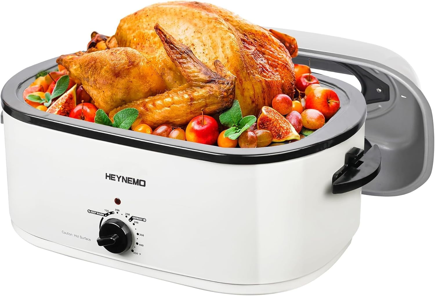 22 Quart Electric Roaster Oven with Visible & Self-Basting Lid, Large Turkey Roaster with Defrost Warm Function, Adjustable Temperature, Removable Pan Rack, Stainless Steel