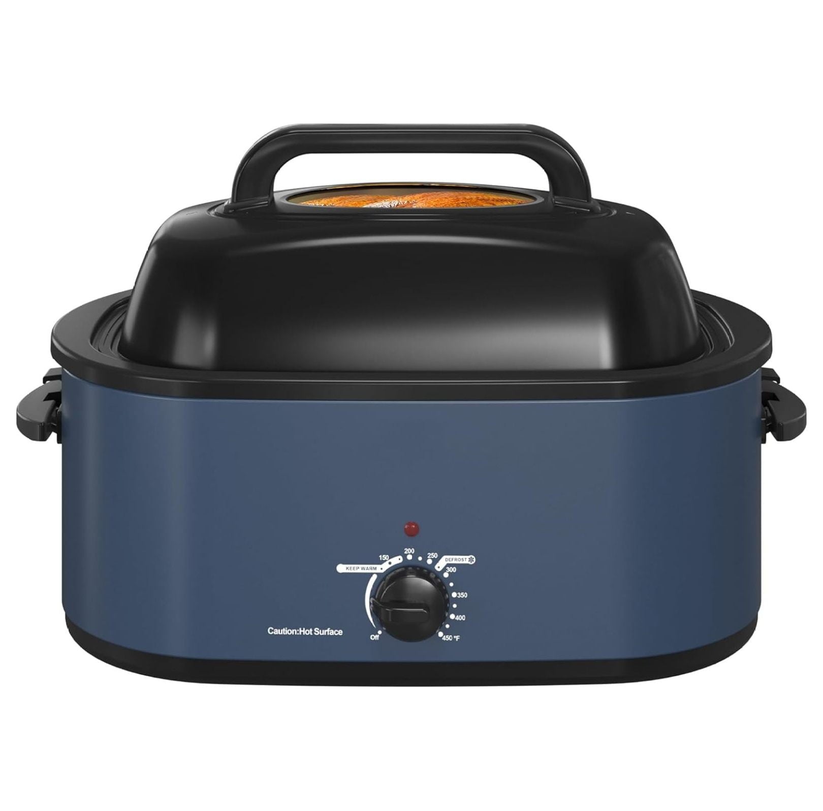 22 Quart Roaster Oven with Viewing Self-Basting Lid, Large Electric Turkey Roaster Oven with Defrost & Warm Function, Adjustable Temperature, Removable Pan & Rack, Stainless Steel, Blue
