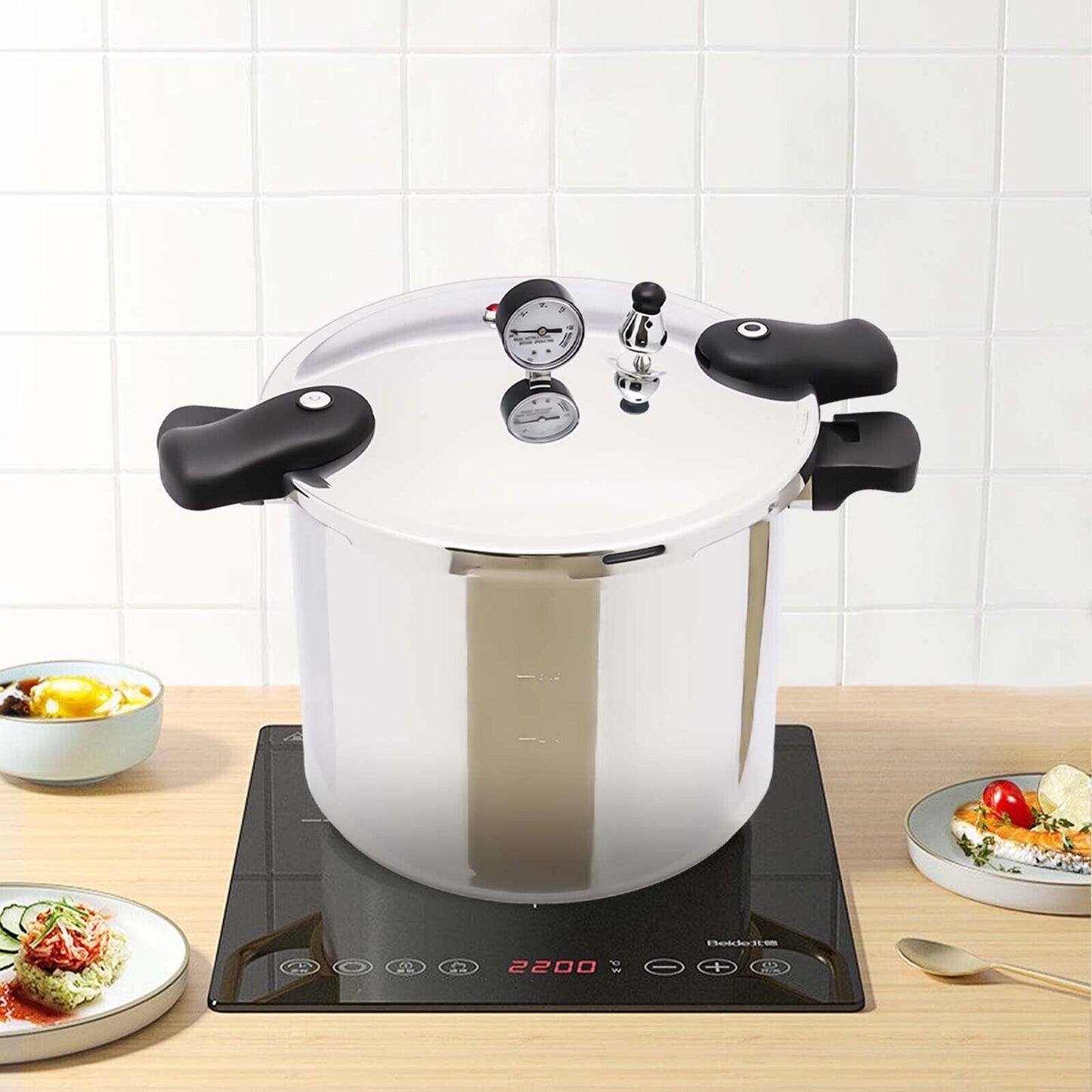 22L Large Pressure Canner Cooker Kitchen Cookware with Gauge Release Valve 90kpa Aluminium