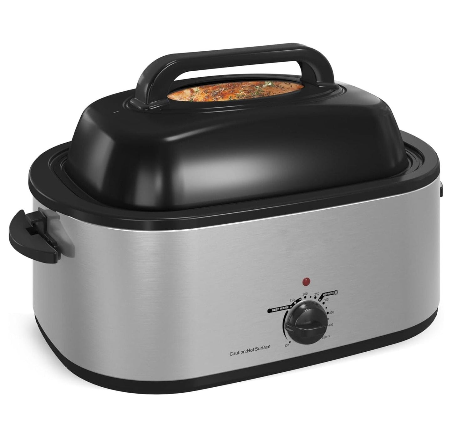 22QT Roaster Oven,3 in 1 Electric Roaster Oven with Thawing Heating Warm Function,Turkey Roaster Oven Buffet with Visual Self-Basting Lid,Removable Pan Rack,Cool-Touch Handles,Stainless Steel Silver