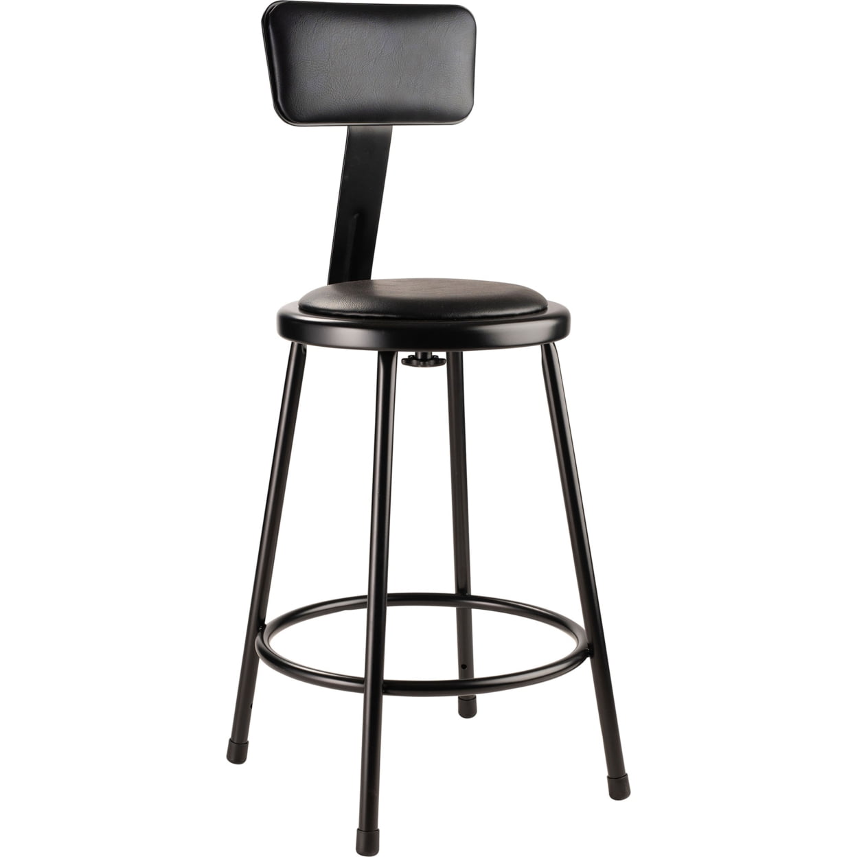 24" Heavy Duty Vinyl Padded Steel Stool with Backrest - Black