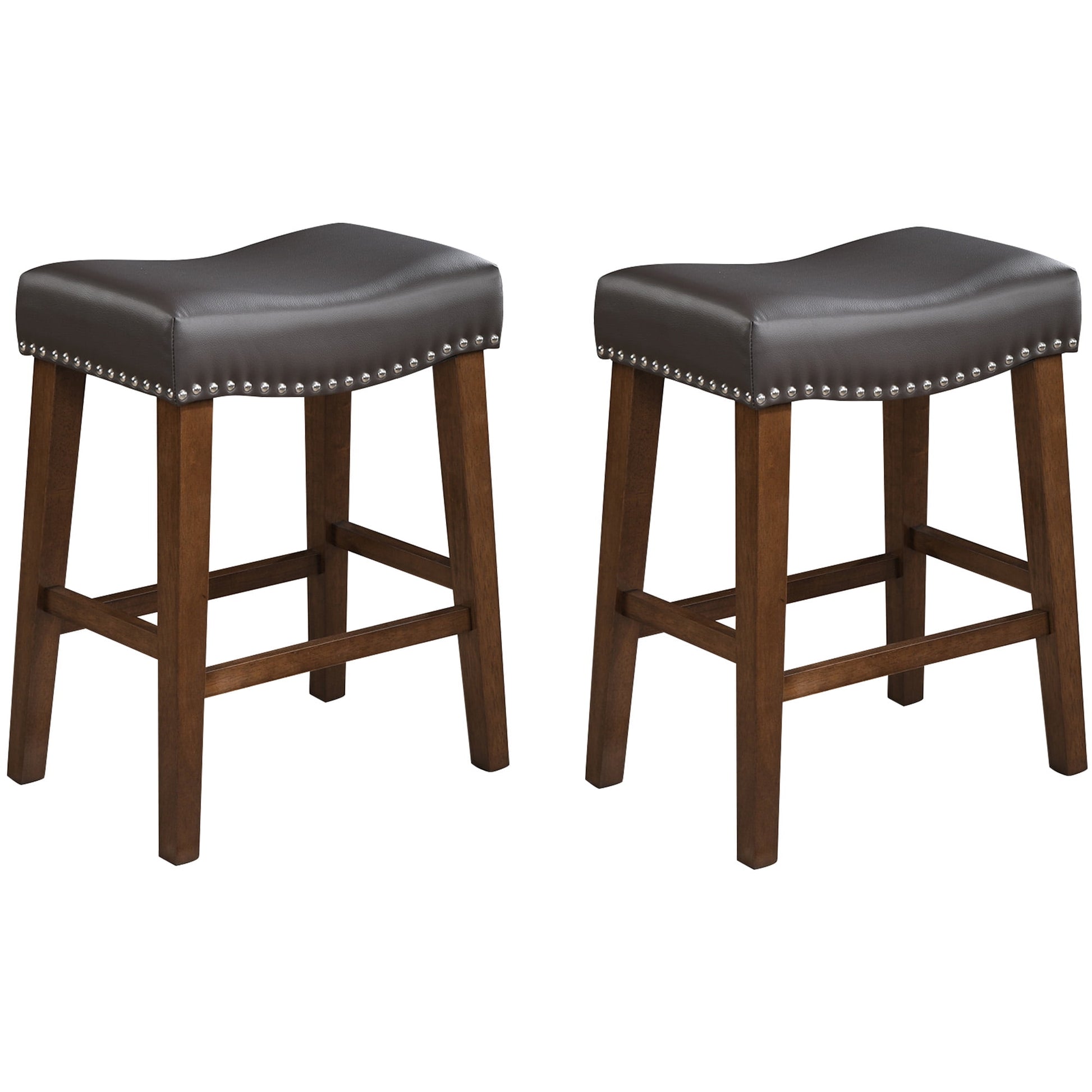 24 Inch Bar Stools Set of 2 Counter Height Kitchen Stools Modern Saddle Barstools for Kitchen Island, Dining Room, Brown