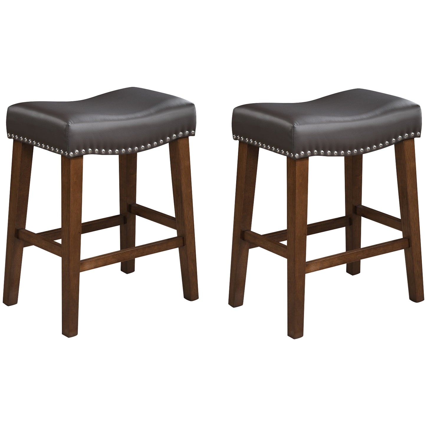 24 Inch Bar Stools Set of 2 Leather Counter Height Kitchen Stools Curved Backless Saddle Barstools for Kitchen Island, Brown