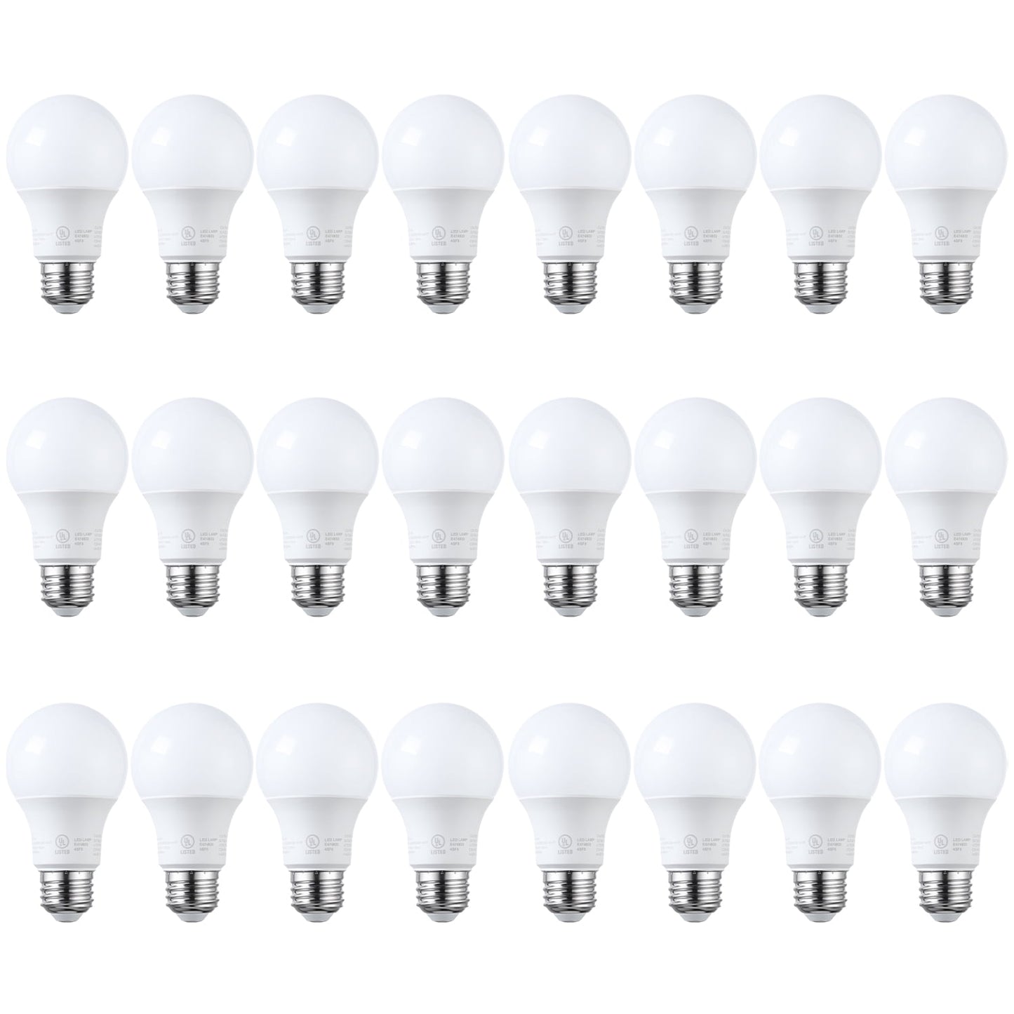 24 Pack A19 LED Light Bulbs 60W Equivalent, UL Listed, Dimmable, 3000K Warm White, E26 Standard Base, Flicker Free
