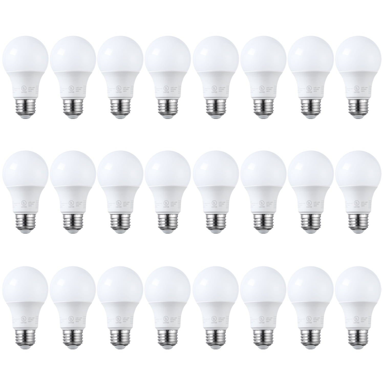 24 Pack A19 LED Light Bulbs 60W Equivalent, UL Listed, Dimmable, 3000K Warm White, E26 Standard Base, Flicker Free